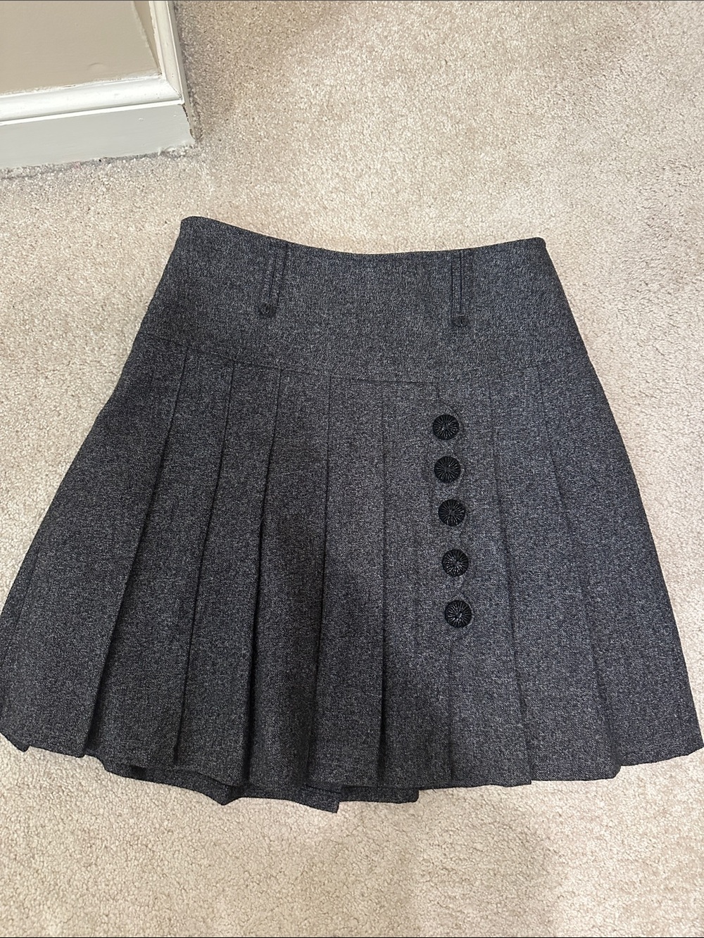 Women's Dark Gray Pleated A-Line Wool-Like Skirt